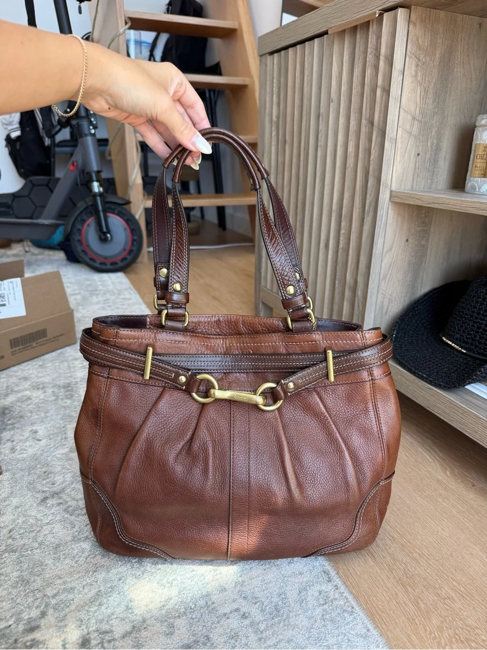 Coach Brown Leather Tote with Gold-Tone Horsebit